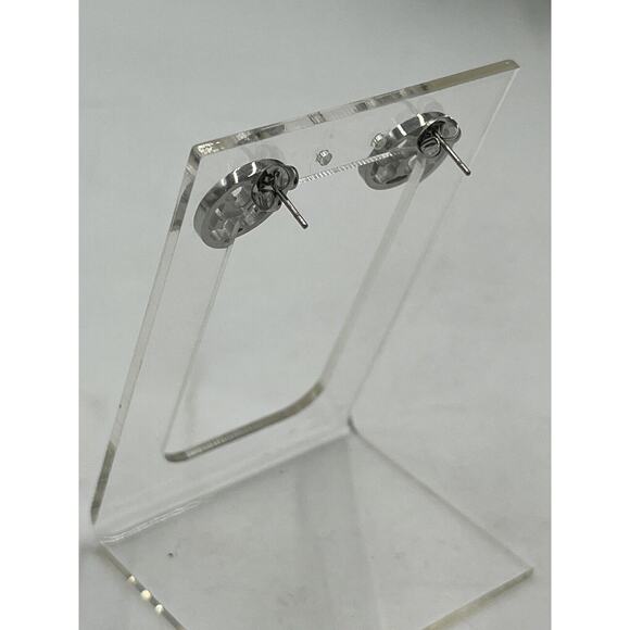 TORY BURCH Designer Silver Miller Round Circle Cut Out "T" Logo Stud Earrings - Picture 10 of 12